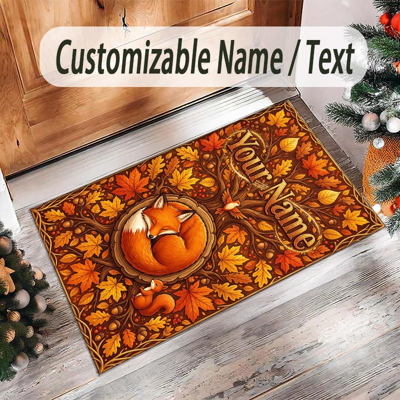 Forest Nature Theme Crystal Velvet Rug Personalized Custom Name Text Soft Floor Mat Home Decor
