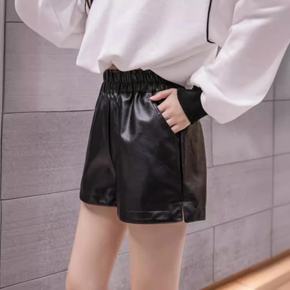 Women's High Waist PU Leather A-Line Shorts - Autumn/Winter 2025 Collection