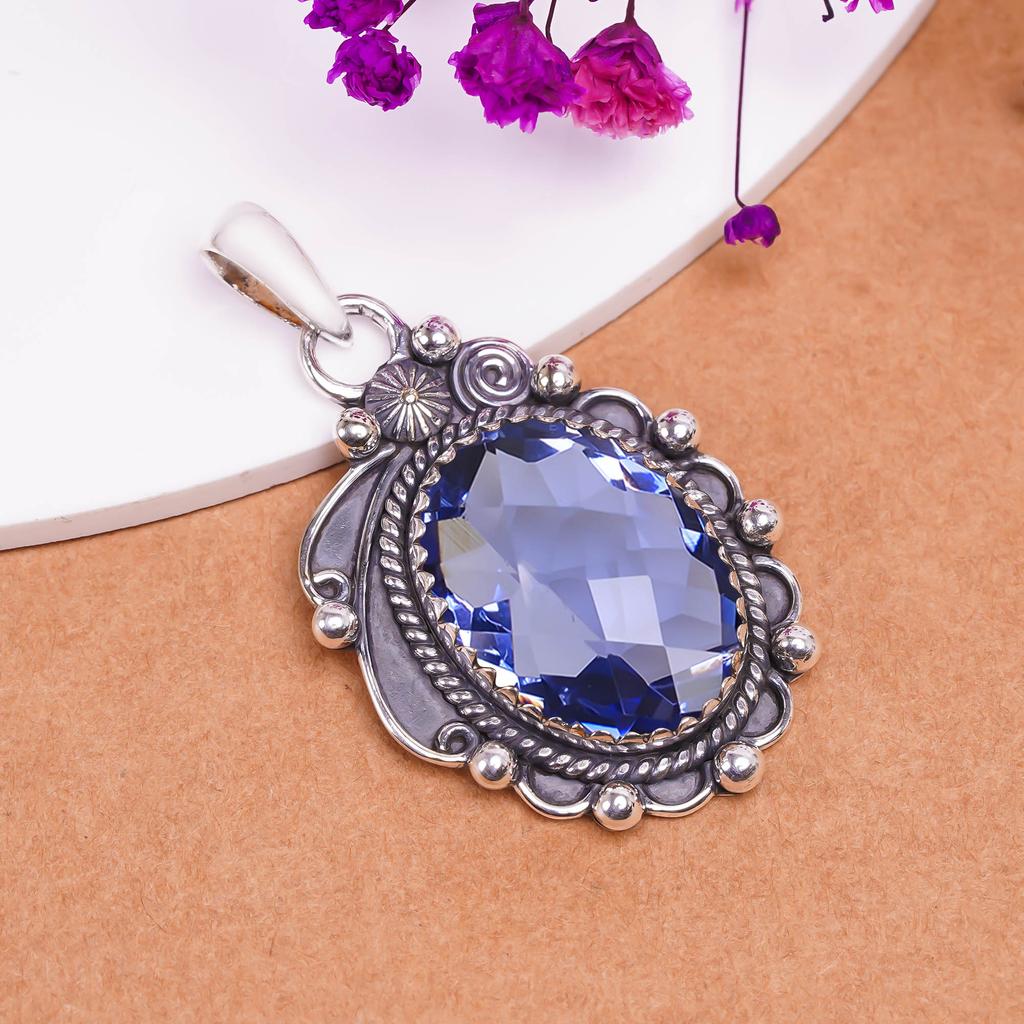 Iolite 925 Sterling Silver Pendant V8272, Vivid Blue Pendant, Oval Pendant, Valentin's Day Gift, Gift For Her, Birthday Gift, Handmade Jewelry, Silver