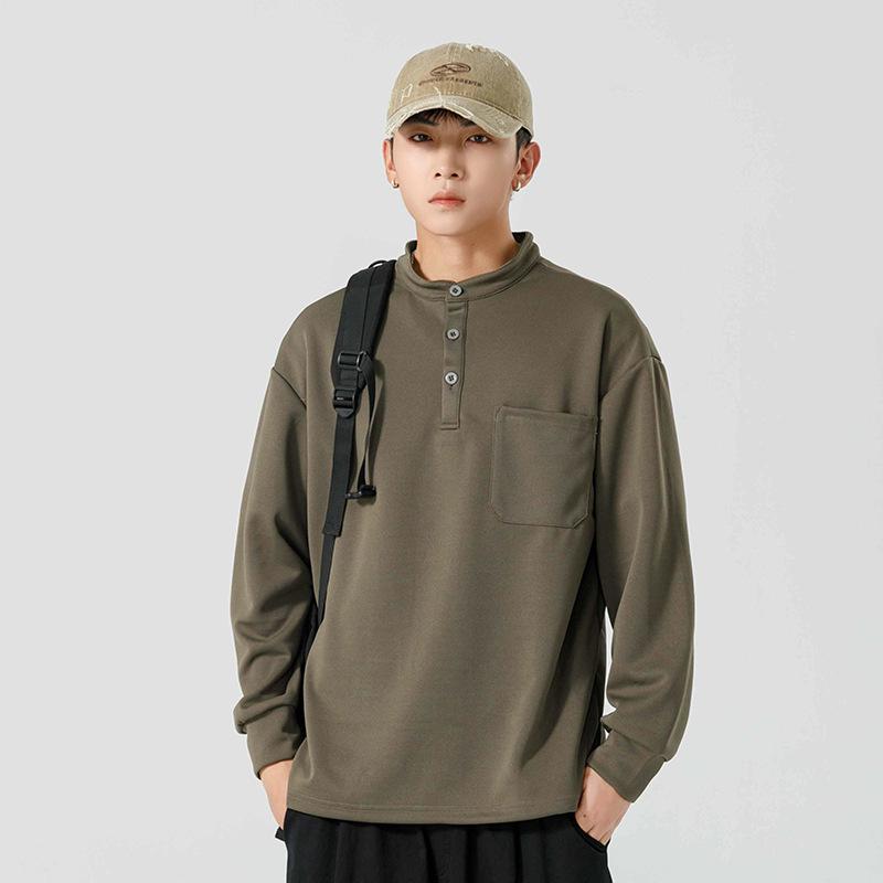 Autumn and Winter American Stand-up Neck Sweater Men's Spring and Autumn Trend Fashion Casual Long-sleeved T-shirt Pullover Jacket