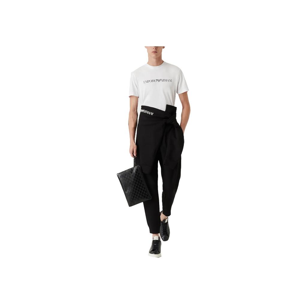 Emporio Armani FW22 Essentials Solid High-Waisted Cuffed Casual Knit Joggers Men Bottoms Black 8N1PS91-JRIZ1-0999