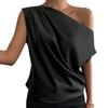 Women's Vest Summer Fashion Peplum Slant Neck Pinch Pleat One Shoulder Asymmetric Vests
