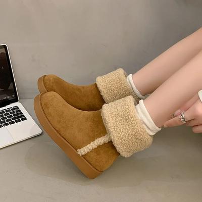 Bottes de Neige Chaudes d'Hiver pour Femmes Rembourrées et Épaissies 2024 Nouveauté Bout Rond Daim Courtes Plates Nord-Est Bottes en Coton