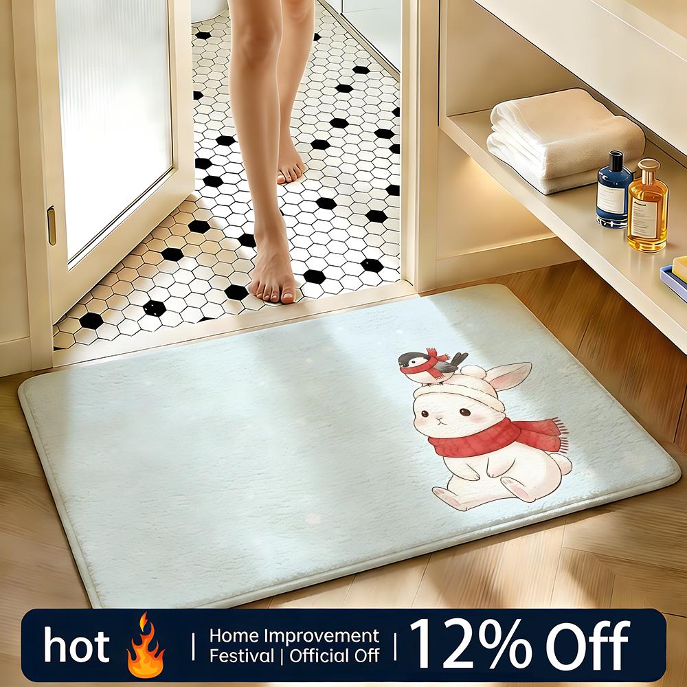 Soft Absorbent Non-Slip Rug Animal Rabbit Floor Mat Home Decor Doormat Bedroom Floor Mat Shower Carpet