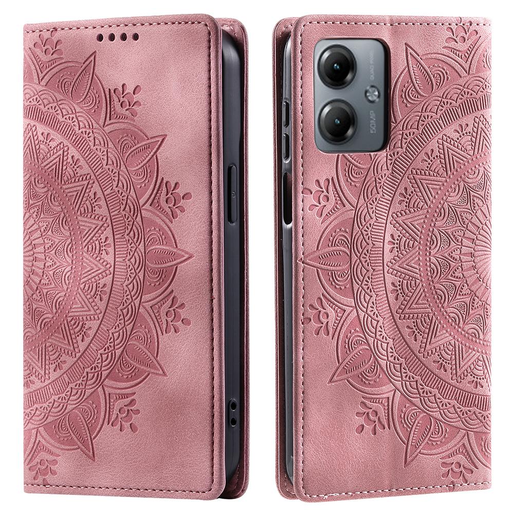 

Stand Phone Cover for Motorola Moto G14 4G Case PU Leather Magnetic Imprinted Protector Rose Gold