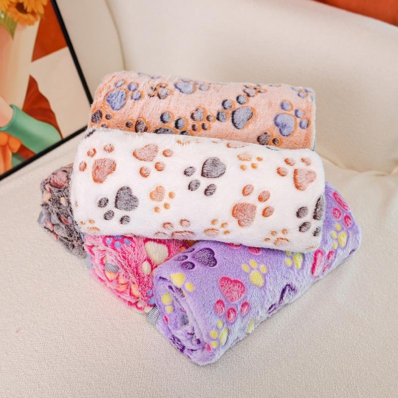 Paw Print Coral Fleece Pet Blanket - Four Seasons Cat & Dog Quilt
