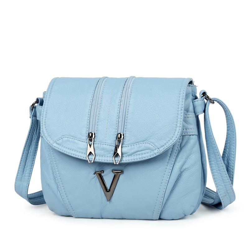 Elegant PU Leather Crossbody Bag for Women – Vintage-Style Design with Dual Zip Closure and Metal V Logo, Perfect for Daily Wear