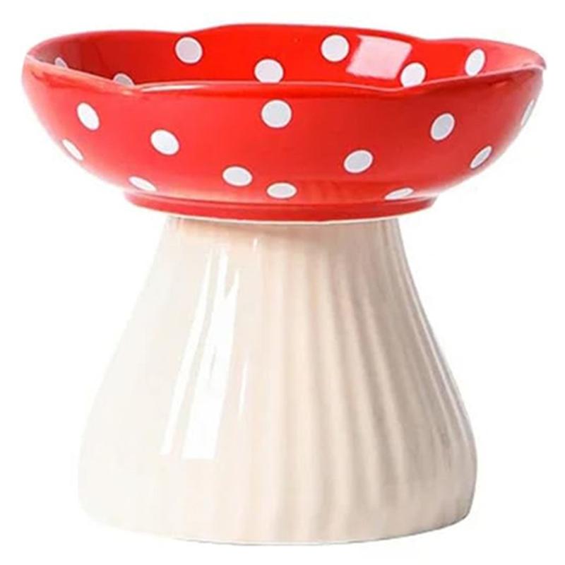 Mushroom Cat Bowl Elevated Shelf,Beard Raised Cat Food Bowl For Food & Water For Flat Inclined Cat Plat