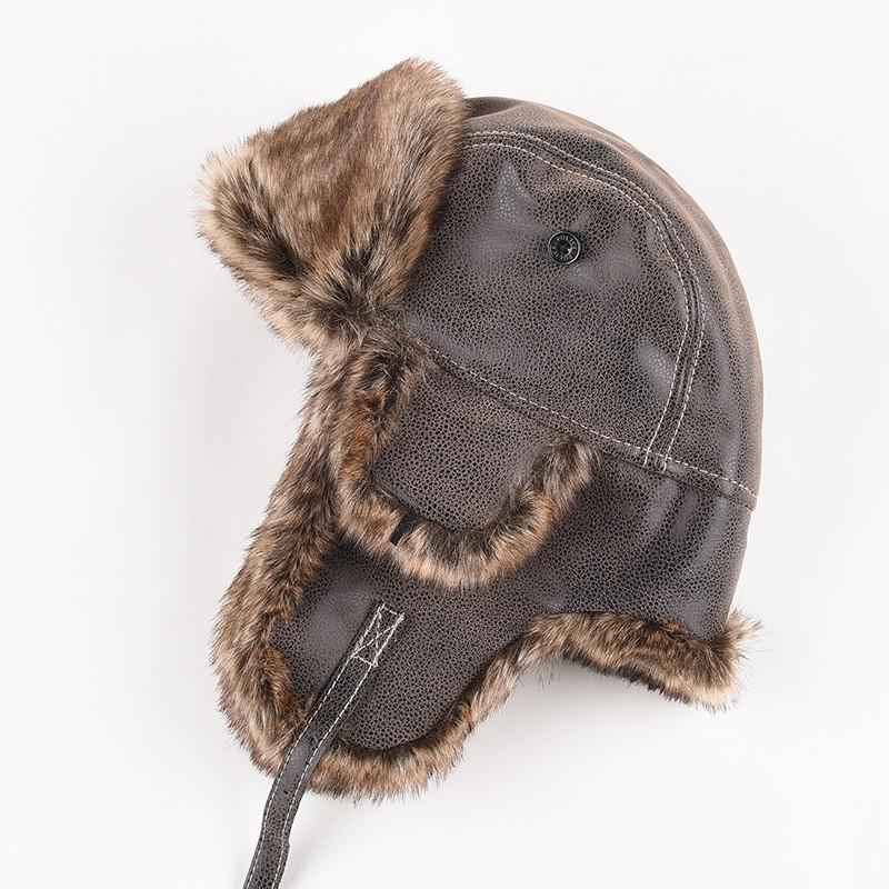 Winter Warm Faux LeatherHat With Long Fleece Lining Men Women Windproof Ear Protection Cap Cycling Snow Travel
