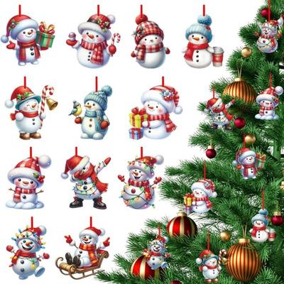Weihnachts Schneemann Ornamente Cartoon Schneemann Hängedekoration Weihnachtsbaum Holzhandwerk für Baum Auto Feiertags Heimdekor