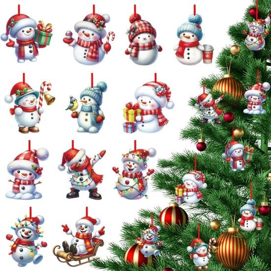 Christmas Snowman Ornaments Cartoon Snowman Hanging Decoration Xmas Tree Wooden Crafts for Tree Car Holiday Home Decor