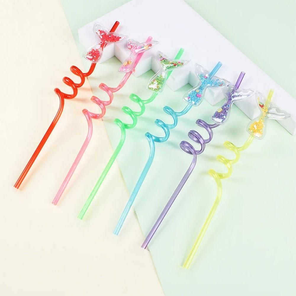 8Pcs Cartoon Mermaid Tail Straws PETR Party Straws Fun Spiral Straw  Party Decorations