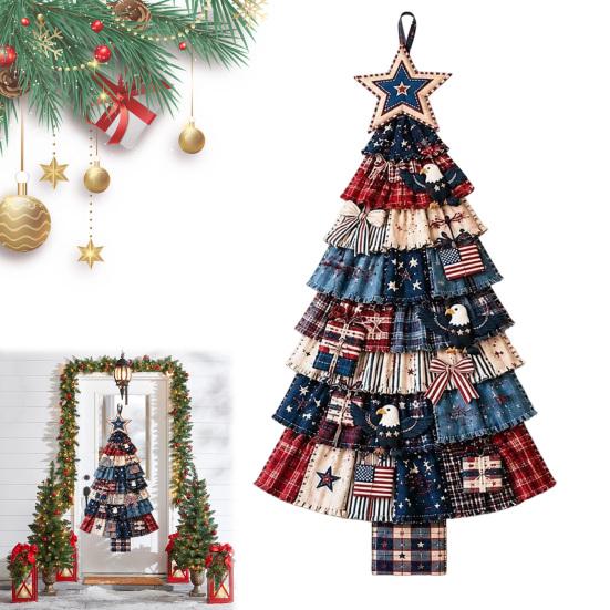 Decorative Mantel Accent for Holidays Christmas Handmade Door Hanging Kit, Patchwork Tree Decoration DIY Sewing Oversized Silhouette Ornament