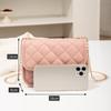 Women Quilted Crossbody Shoulder Bag With Chain Strap Solid Color Pu Leather Small Square Bag