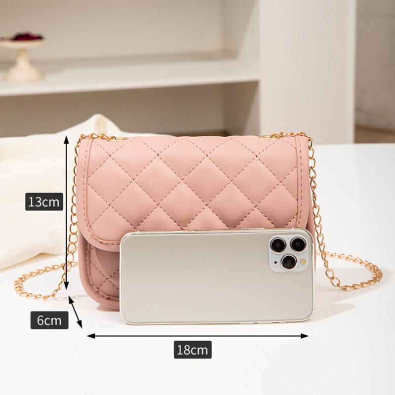 Women Quilted Crossbody Shoulder Bag With Chain Strap Solid Color Pu Leather Small Square Bag