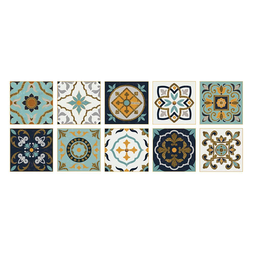 10-Pack European Style Floral Tile Wall Stickers for Living Room and Bathroom - Self-Adhesive PVC Crystal Film