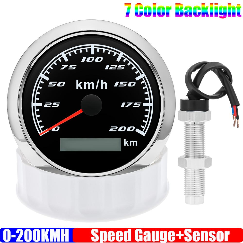85mm Analog Pulse Speedometer Gauge with Holzer Sensor 7 Color Light Speed Meter Pulse Signal for Car Boat Marine 12V 24V