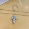 Women's Geometric 925 Sterling Silver Cross Pendant Necklace with 3 Carat Moissanite