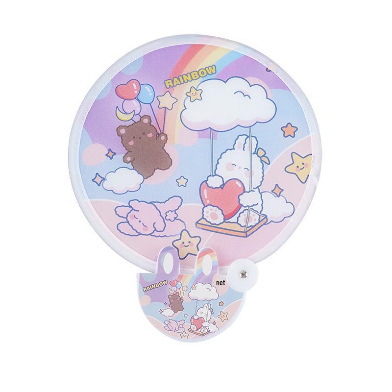 Mini Cartoon Handheld Folding Fan - Cute Student Design with Customizable Logo