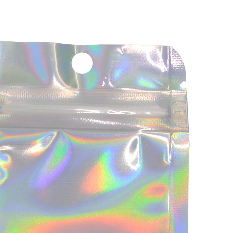 100 Pcs Hologram Aluminum Foil And Transparent Zip Lock Bags Long Plastic Pouch Watch Pen Jewelry Cosmetic Usb Data Cable Bags Quality