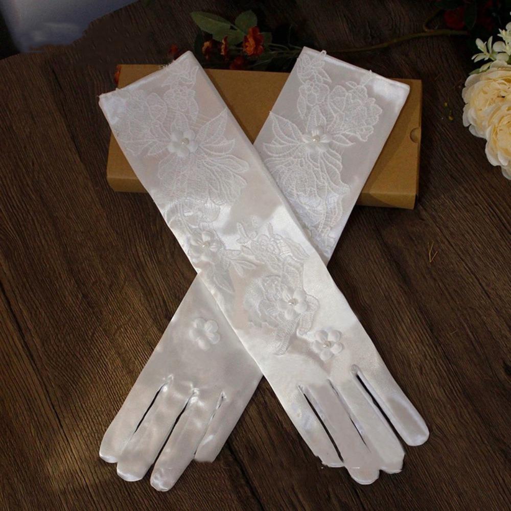 Vintage Wedding Bridal Gloves White Long Finger Mittens Fashion Satin Long Gloves  Women