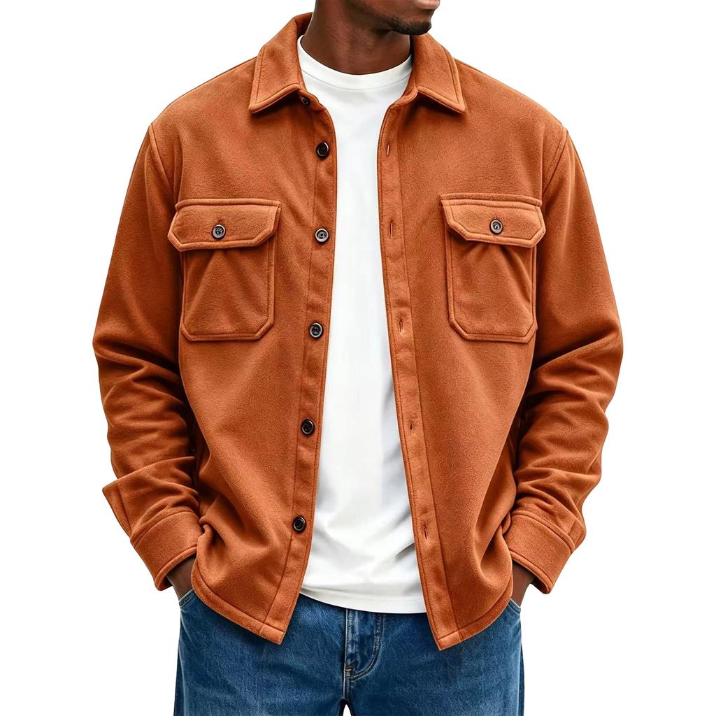 Men's Color Long Sleeve Casual Jacket with Lapel Collar and Pockets Relaxed Fit Fall Winter
