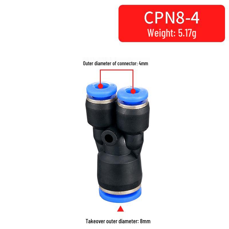 Pneumatic Quick Connector PN/PW-4, Y-Type Tee, 8mm Plug, 12mm Plastic OD, 16mm Connection