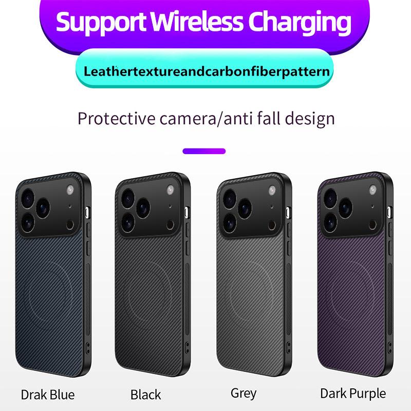 For iPhone 17 Air Luxury Black Carbon Fiber Wireless Charge Case For iPhone 17 Pro Max Soft Magnetic Phone Cover For iPhone Air