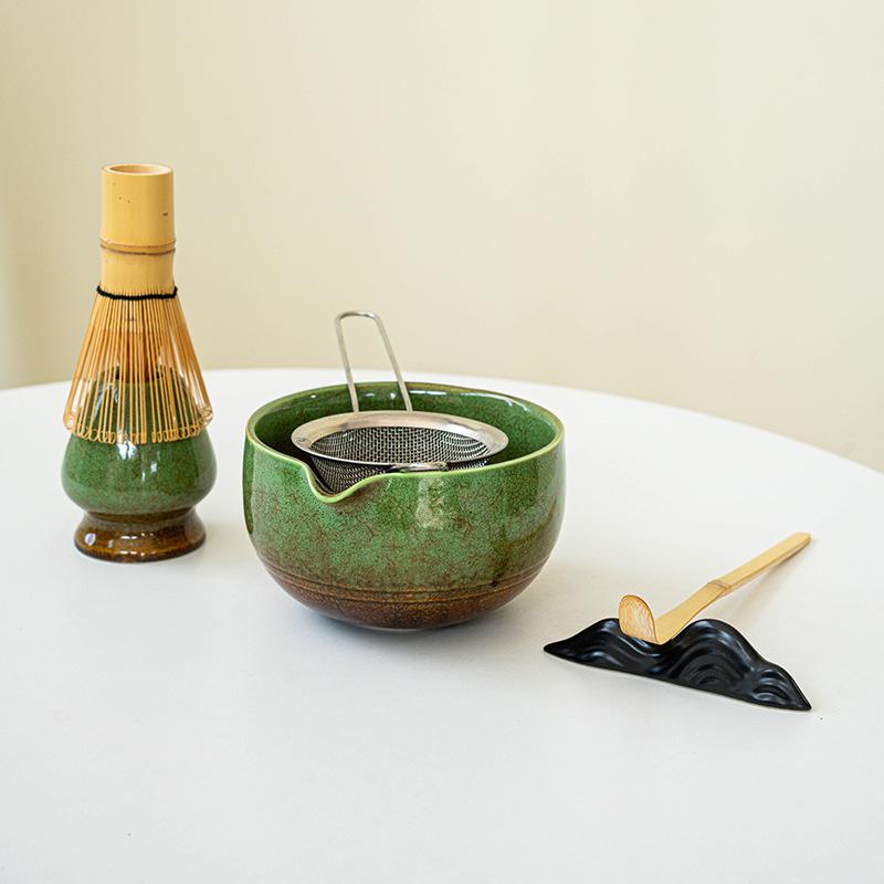 Matcha Bowl with Mouth Matcha Tool Brush Tea Bowl Mixer Utensil Set Japanese Ceramic Kiln-changing Glaze 1000