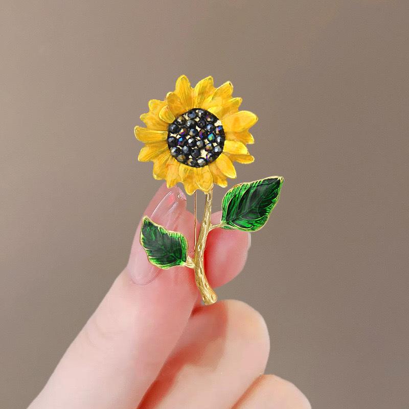 Spilla da donna con colletto a forma di corsage coreano, in lega di metallo con strass, con diamanti e cristalli, con fiore di girasole e margherita, PD1973