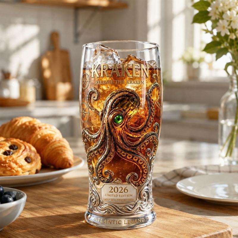 Klarer Glas-Getränkebecher mit maritimen Details, Akzent für den Getränkeservice, Styling für die Kaffeeecke und Regaldekoration