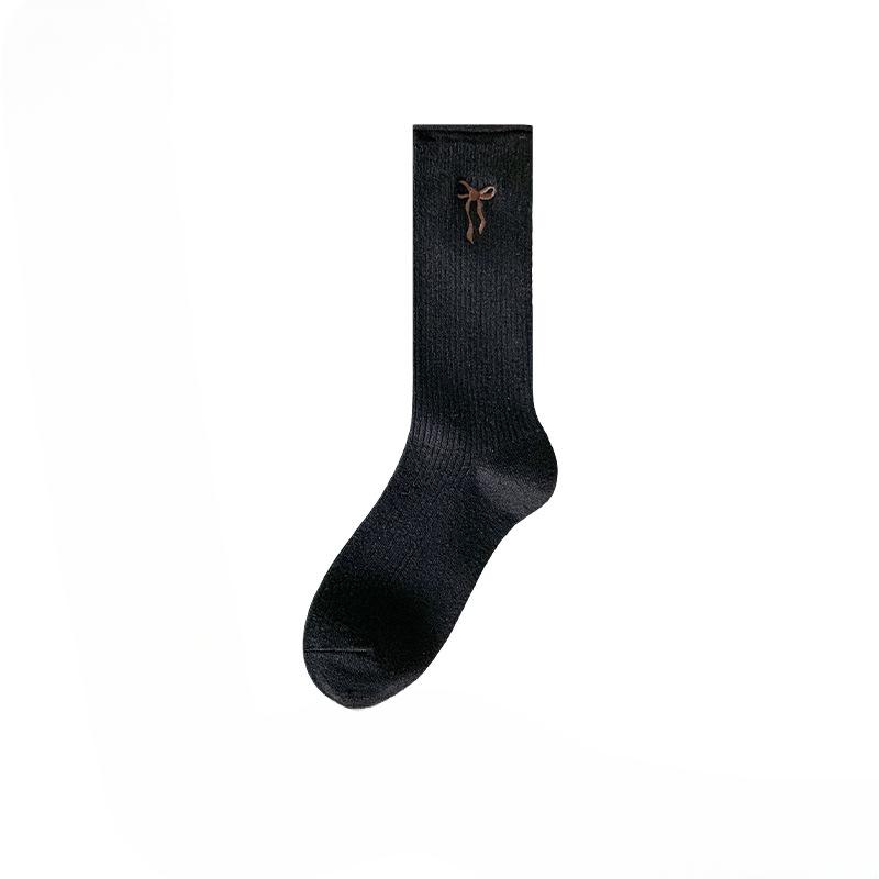 Female Autumn and Winter New Style Thick Add Velvet Warm Bowknot Roll Edge In The Tube Pile Socks