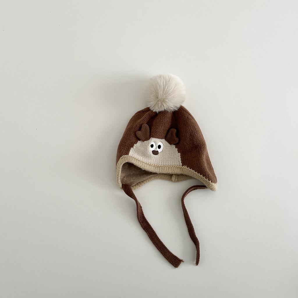 Kids Cartoon Earflap Beanie Winter Windproof Warm Knit Hat With Chin Strap For Boys Girls Outdoor Cute Baby Cap