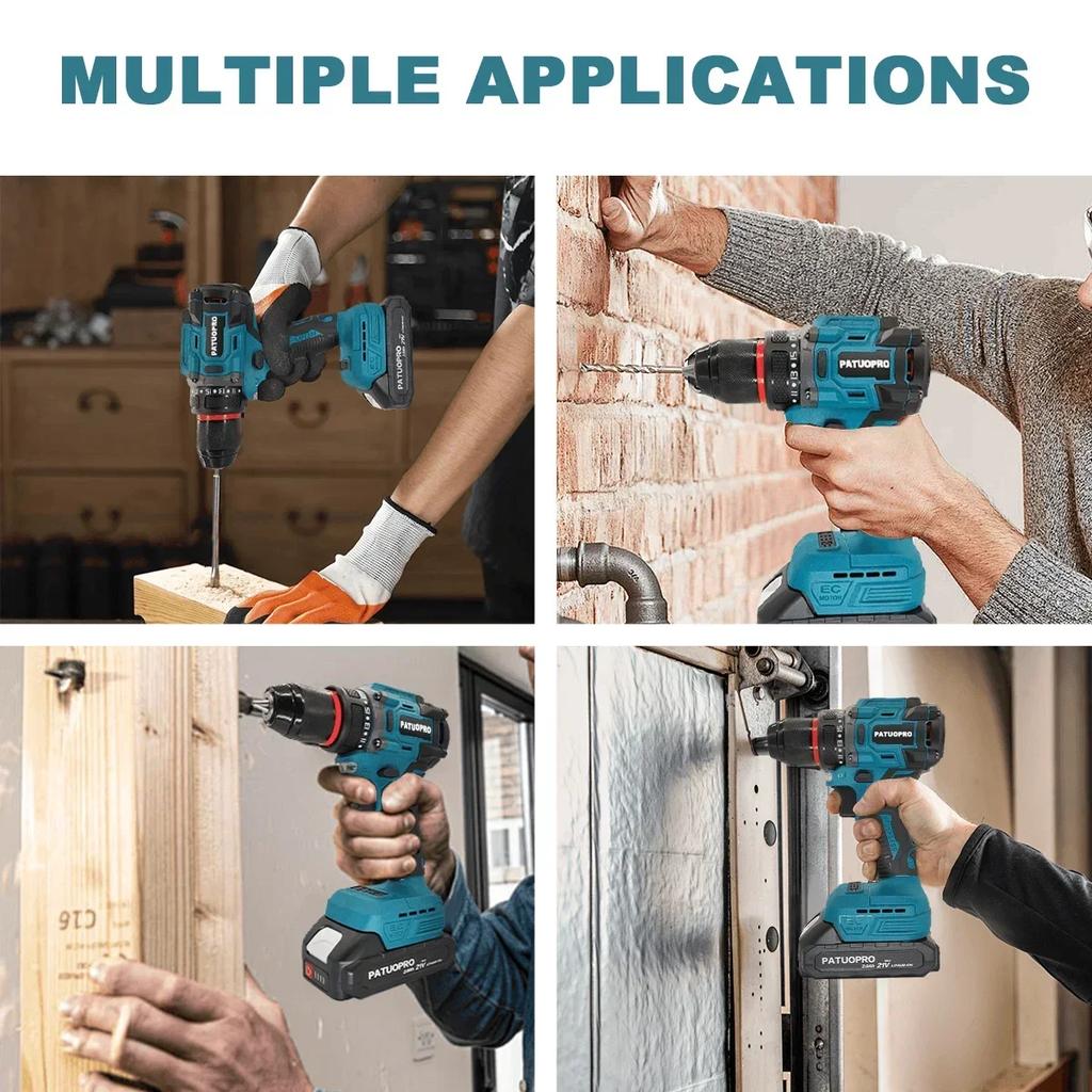 10mm Brushless Electric Drill 2-Speed Self-locking Cordless Drill Driver 100N.m Power Tools For Makita 18V Battery(No Battery)