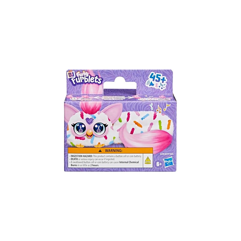 Hasbro Furby DJ Furbling Berry Cupcake Mini Friend Sound and Music Plush Toy for Ages 6 and Up White and Pink