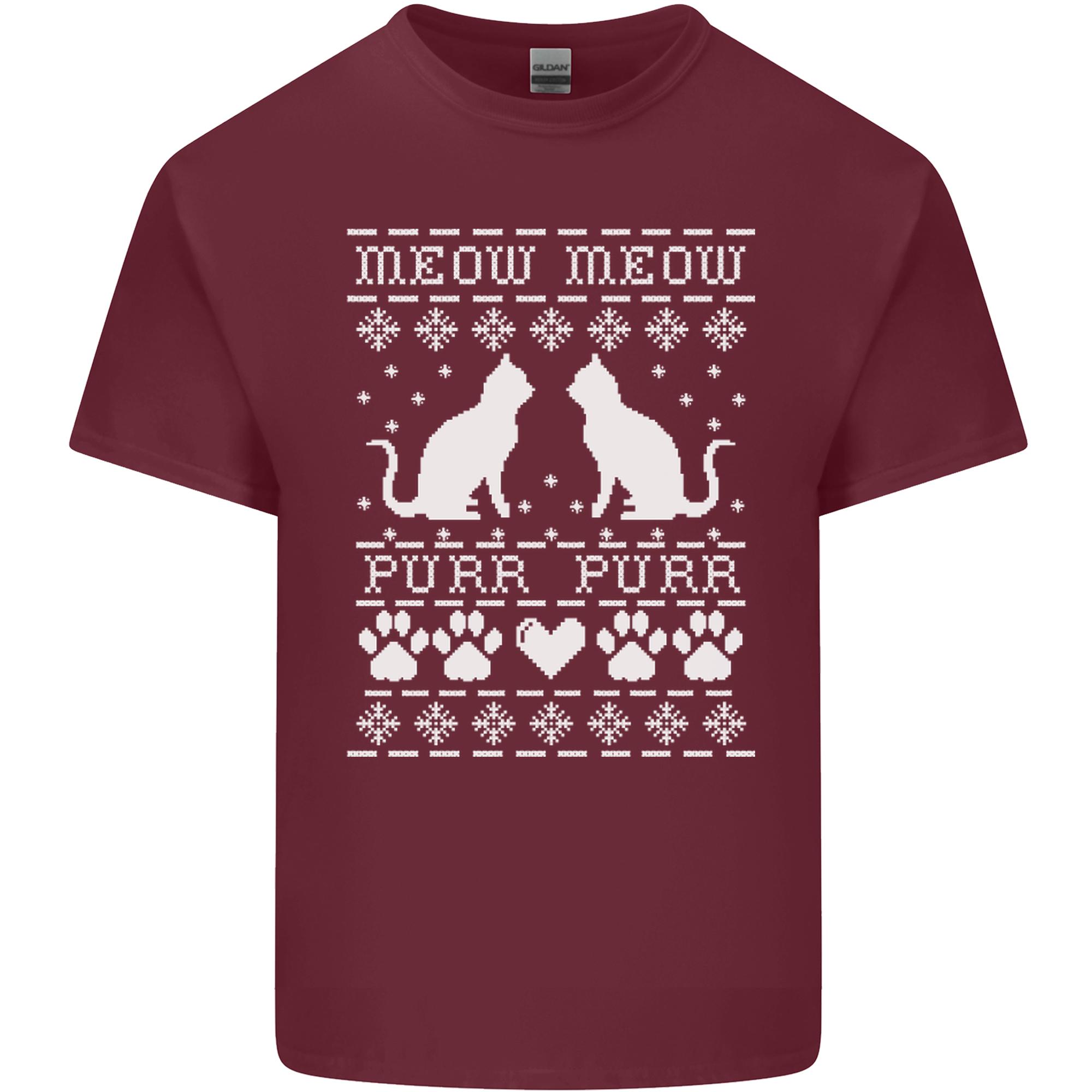 Christmas Cat Meow Purr Funny Xmas Unisexs Light Cotton TShirt S