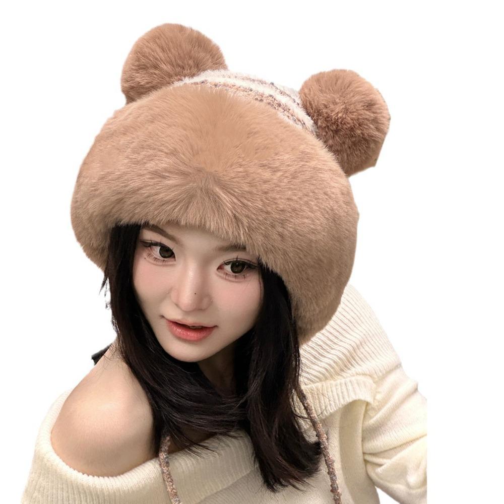 Thickened Plush Pompom Balls Cap Cute Ears Winter Warm Hat New Ear Protection Cap Autumn Winter