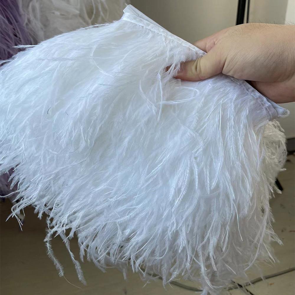 FeatherWhite Ostrich Feather Trim Ribbon 8-10cm Natural Plumes 1/2/5/10 Meters Sewing Trimmings for Dress Clothing Decoration Crafts