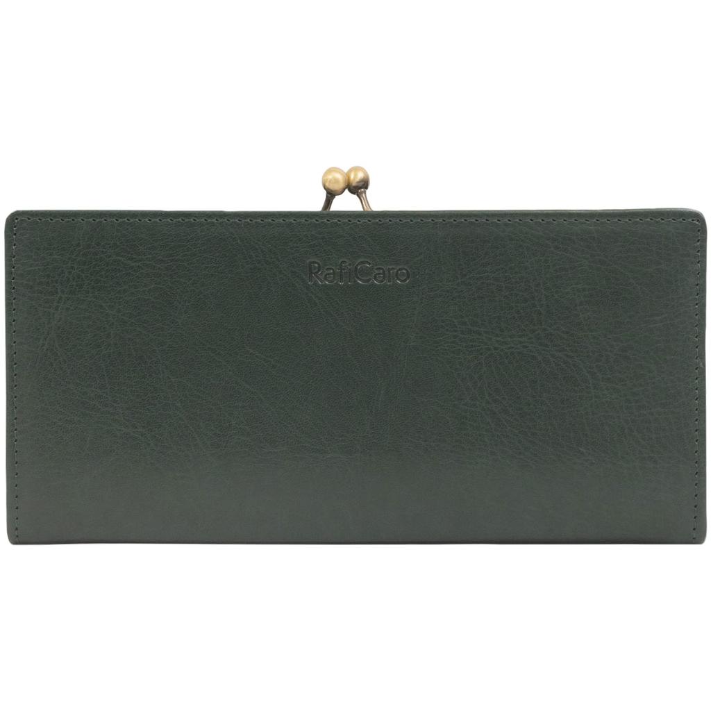 RafiCaro Women's Long Wallet with Coin Purse and Card Slots, Large Capacity, PU Leather, Green