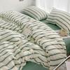 Korean Minimalist Striped Cotton Bedding Set: Duvet & Fitted Sheets for 1.8 Bed