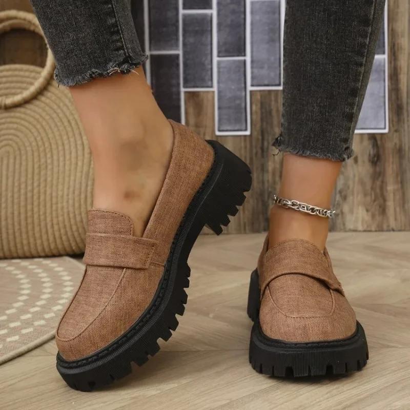 2024 The New Pink Platform Shoes Khaki Casual Thick Bottom Women Loafers Fashion Purple Casual Women Shoes Zapatos De Mujer