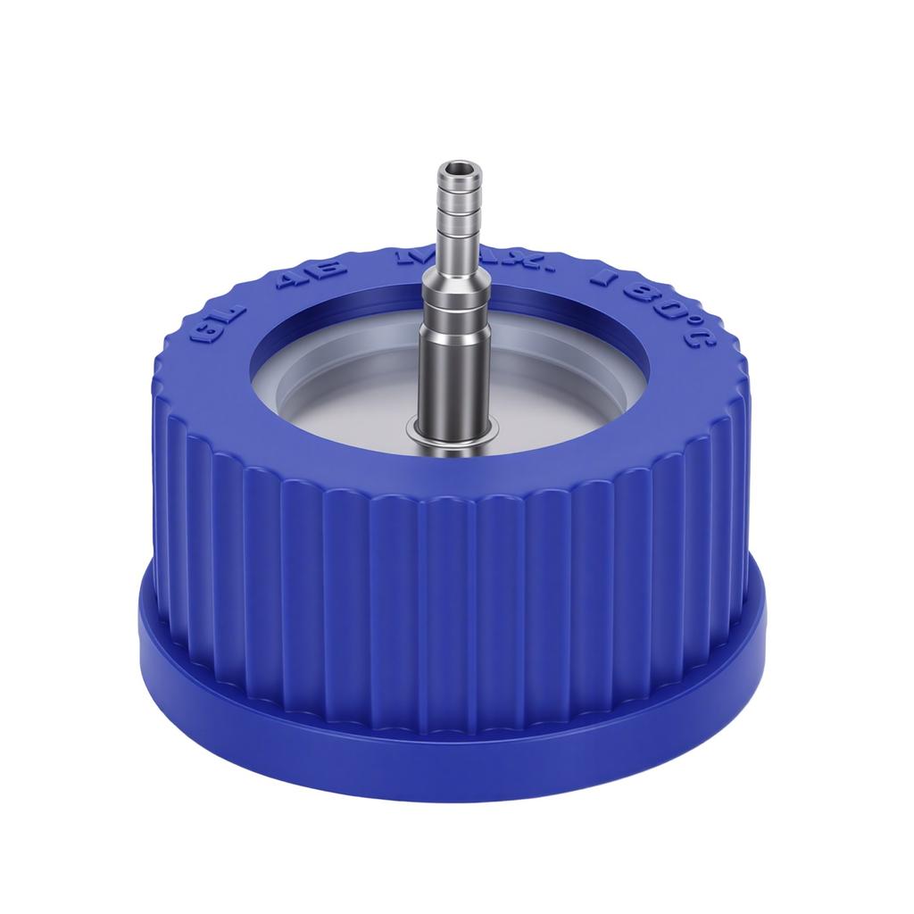 GL45 Safety Bottle Cap with 1 Port 304 Stainless Steel Connector Liquid Mobile Phase Filling Cap 4 6mm Diameter Small