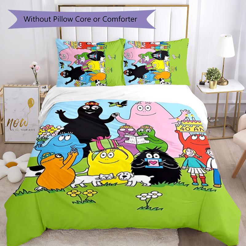 Barbapapa 3pcs Bedding Set Duvet Cover Closure Includes 1 Duvet Cover & 2 Pillowcases for All Seasons Bedroom Home Dorm Decor