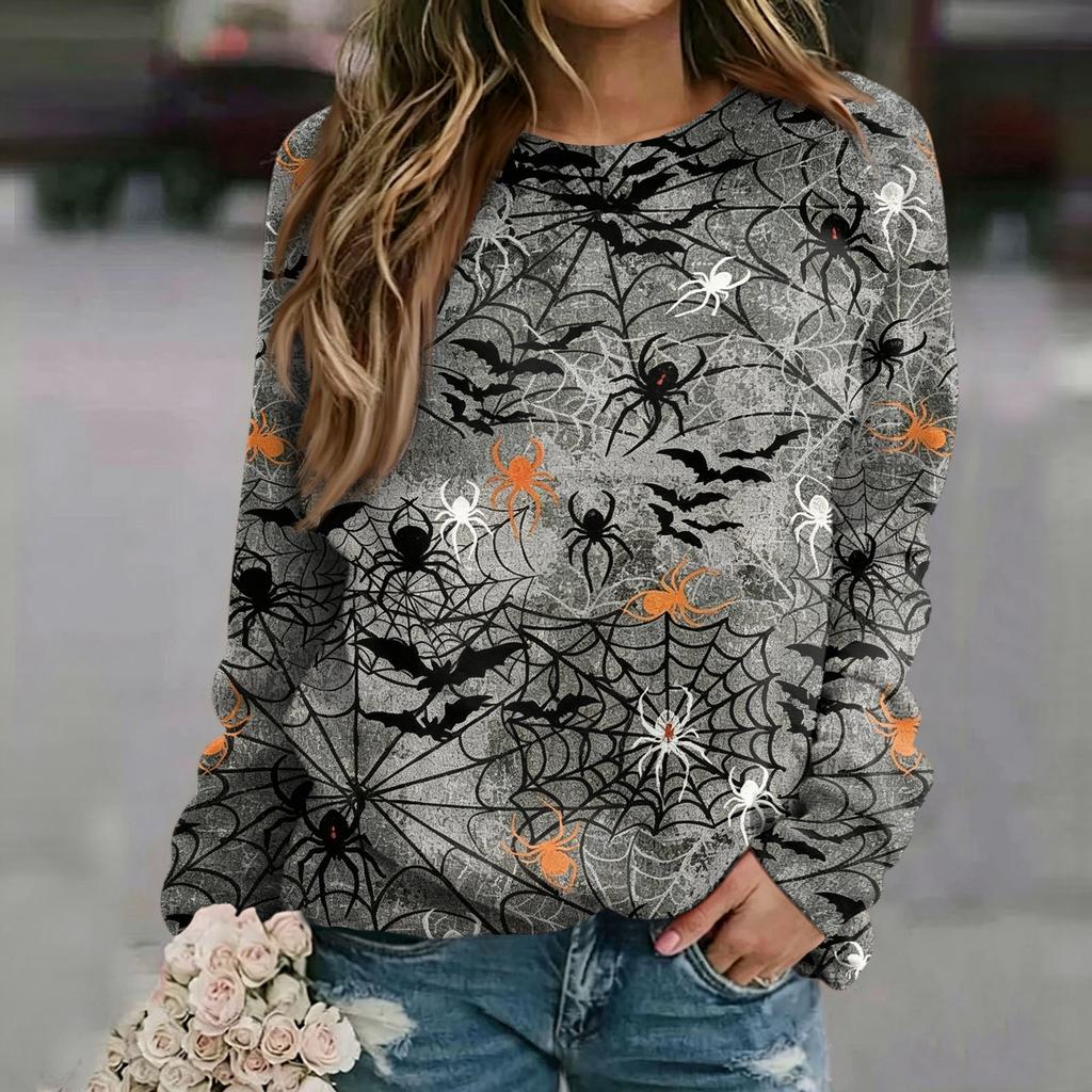 Women's Casual Halloween Print Raglan Long Sleeve Neck Sweatshirt Top