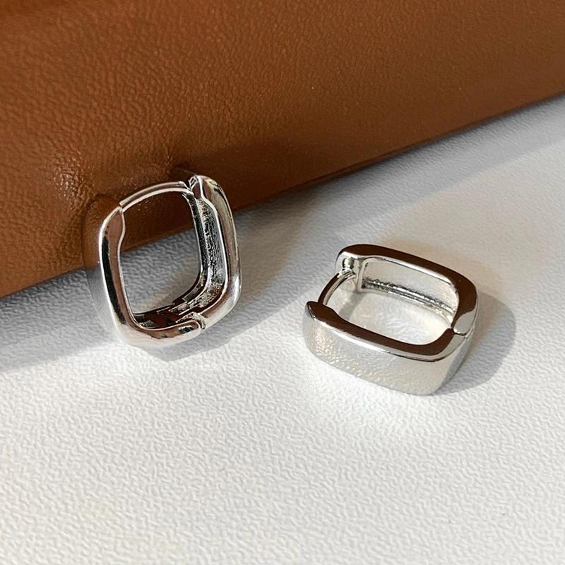 Tibetan Silver Minimalist Square Hoop Earrings for Women Classic Geometric Fashion Light Luxury Accessories