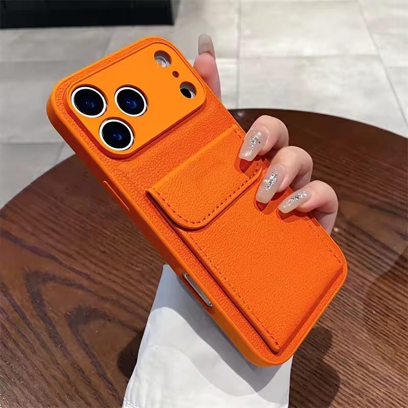 

Card Slot Pocket Holder Wallet Case for iPhone 17 Air 16 E 15 14 12 13 Mini 11 Pro Max Shockproof Leather Cover iPhone 11 помаранчевий