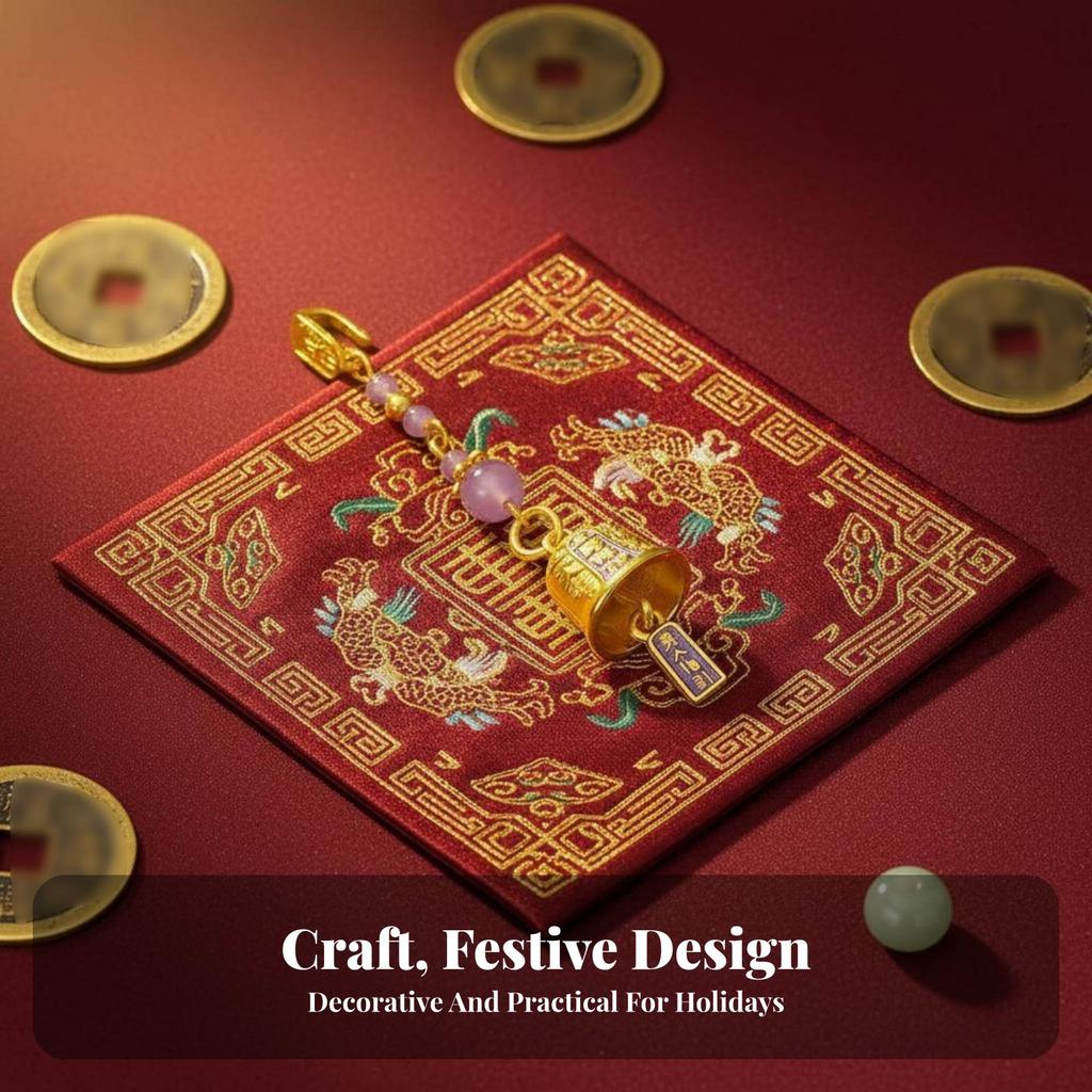 Five Fortune Gods Cheongsam Brooch, Cloisonné Oil Drip chime charm, auspicious Wealth hanging accessory