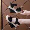 Summer European and American Slope Heel Fish Mouth Thick Bottom High Heel Velcro Women's Shoes