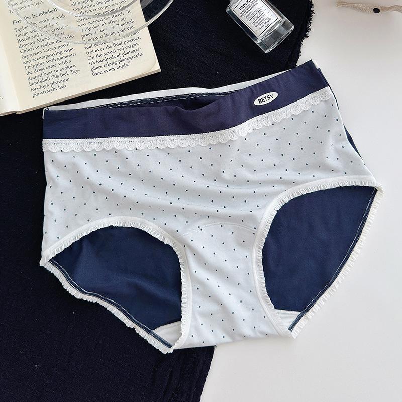 Matcha Girl Polka Dot Modal Underwear: Antibacterial Seamless Mid-Waist Briefs for Teen Girls M (42.5-62.5 kg)