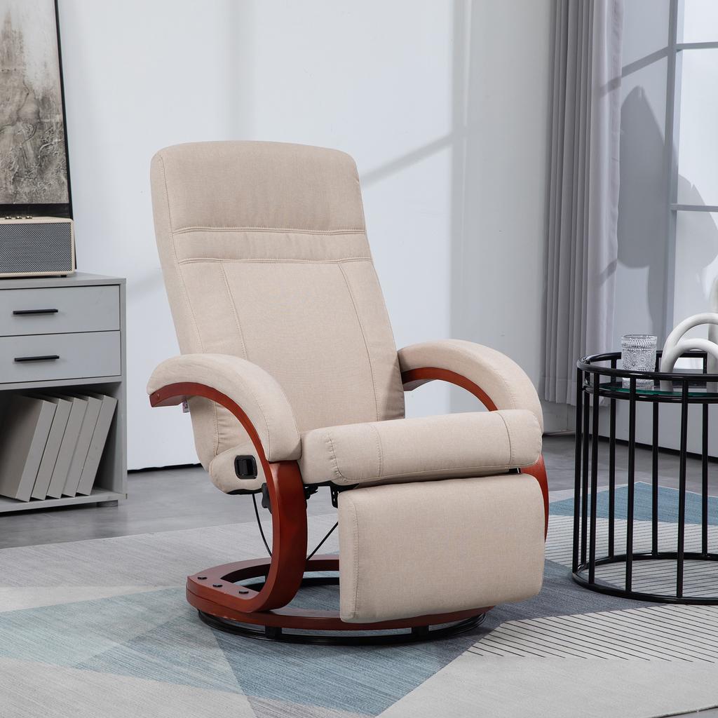 135 degrees Manual Reclining Swivel Chair, with Footrest - Beige